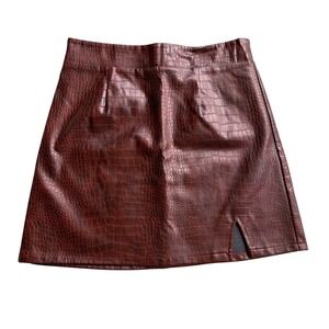 Blue Rain Croc Embossed Mini Skirt Women's Small Brown NEW Huxley F285